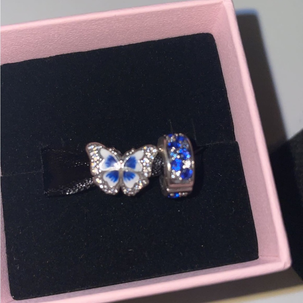 Two Pandora charms never used! Butterfly and blue spacer.